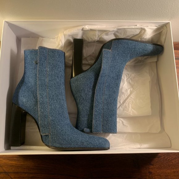 Balenciaga Blue Denim Block-Heel Ankle Booties - Picture 4 of 8